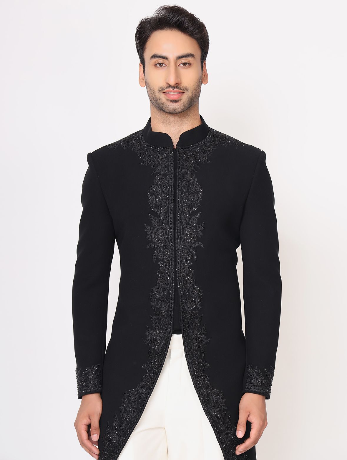 Black Resham Work Embroidered Italian Indo Western Set