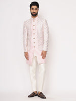 Light Pink Pure Raw Silk Leather Work Indo Western Set