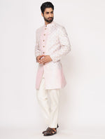 Light Pink Pure Raw Silk Leather Work Indo Western Set