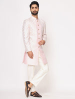 Light Pink Pure Raw Silk Leather Work Indo Western Set