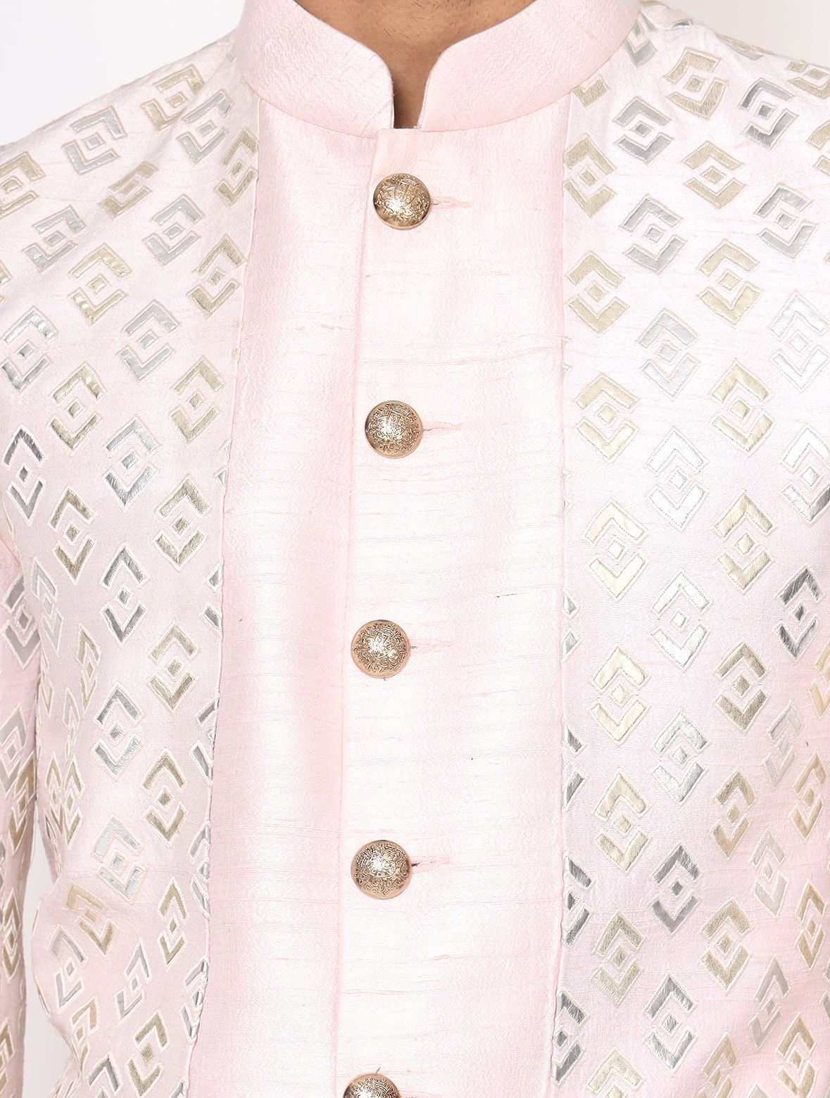 Light Pink Pure Raw Silk Leather Work Indo Western Set