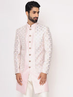Light Pink Pure Raw Silk Leather Work Indo Western Set