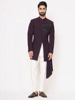 Wine Italian Hand Embroidered Drape Indo Western Set