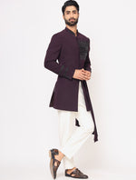 Wine Italian Hand Embroidered Drape Indo Western Set
