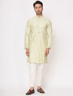 Pista Green Silk Mirror Work Kurta Trouser Set