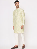 Pista Green Silk Mirror Work Kurta Trouser Set