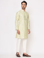 Pista Green Silk Mirror Work Kurta Trouser Set