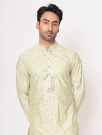 Pista Green Silk Mirror Work Kurta Trouser Set