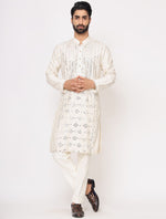 Ivory Silk All Mirror Work Kurta Trouser Set