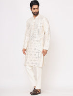 Ivory Silk All Mirror Work Kurta Trouser Set