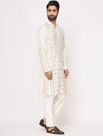 Ivory Silk All Mirror Work Kurta Trouser Set
