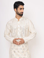 Ivory Silk All Mirror Work Kurta Trouser Set