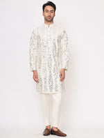 Off White Silk Mirror work Kurta Trouser Set