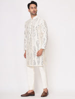 Off White Silk Mirror work Kurta Trouser Set