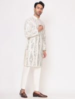 Off White Silk Mirror work Kurta Trouser Set