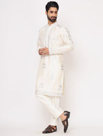 Ivory Silk Mirror Work Kurta Trouser Set
