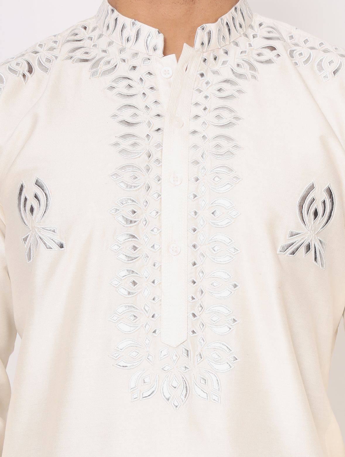 Ivory Silk Mirror Work Kurta Trouser Set