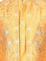 Yellow Chanderi Silk Kurta with Raw Silk Leather Work Hand Embroidered Jacket