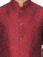 Maroon Silk Kurta with Raw Silk Full Embroidered Jacket Set