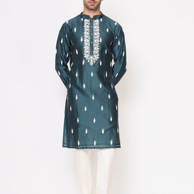 Blue Chanderi Silk Dori Work Kurta And Trouser Set