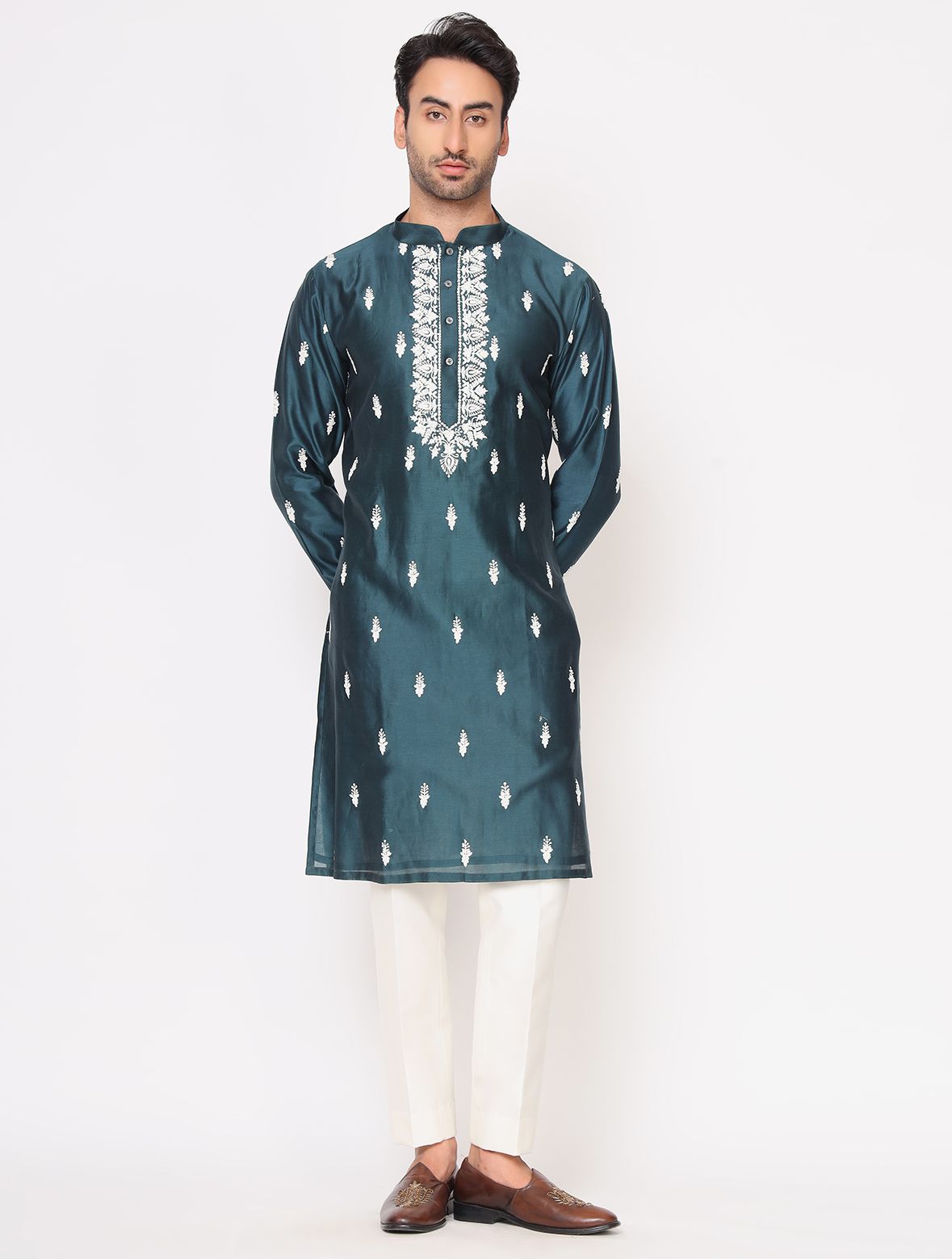 Blue Chanderi Silk Dori Work Kurta And Trouser Set