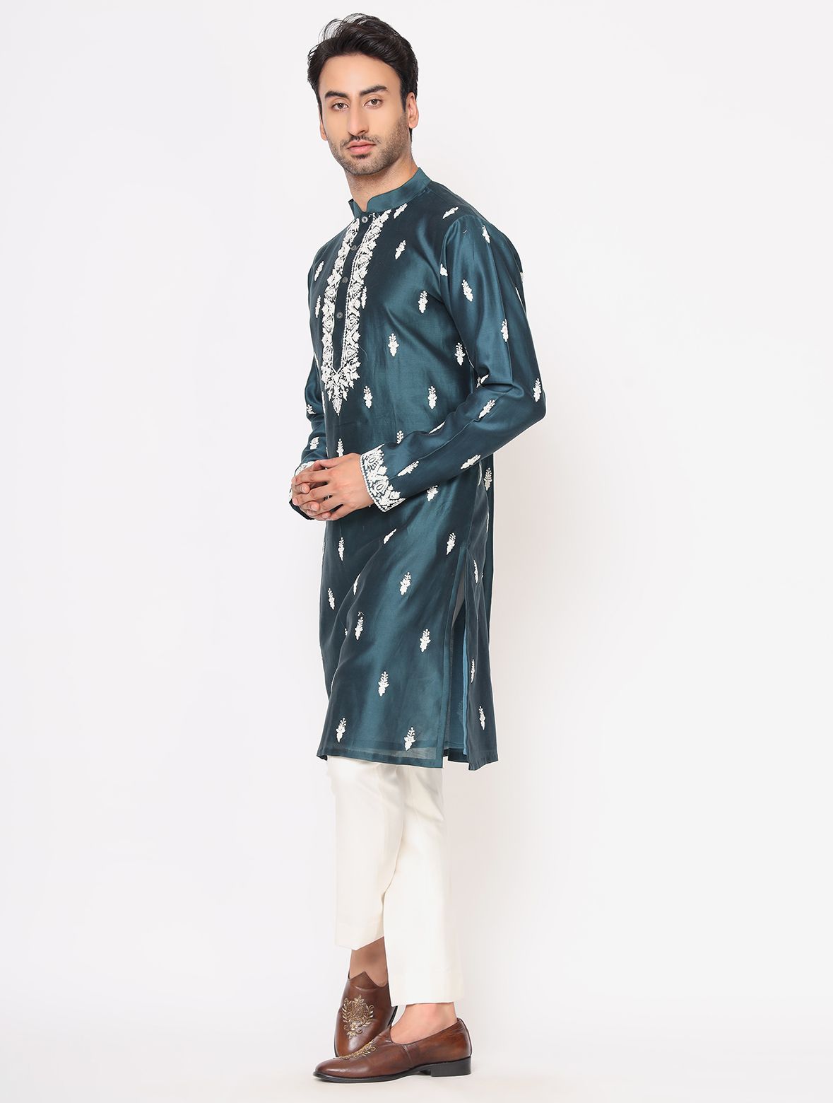 Blue Chanderi Silk Dori Work Kurta And Trouser Set