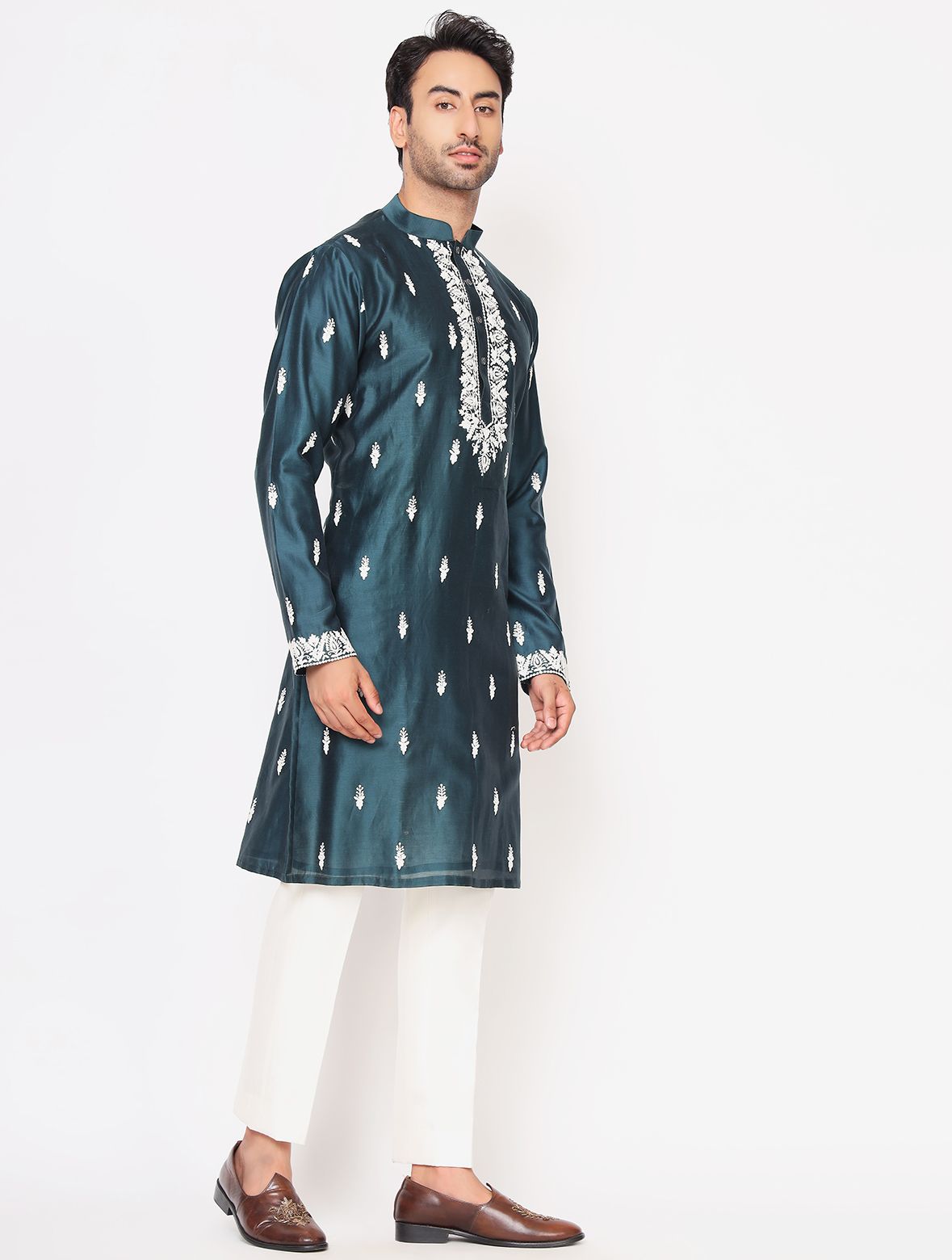 Blue Chanderi Silk Dori Work Kurta And Trouser Set
