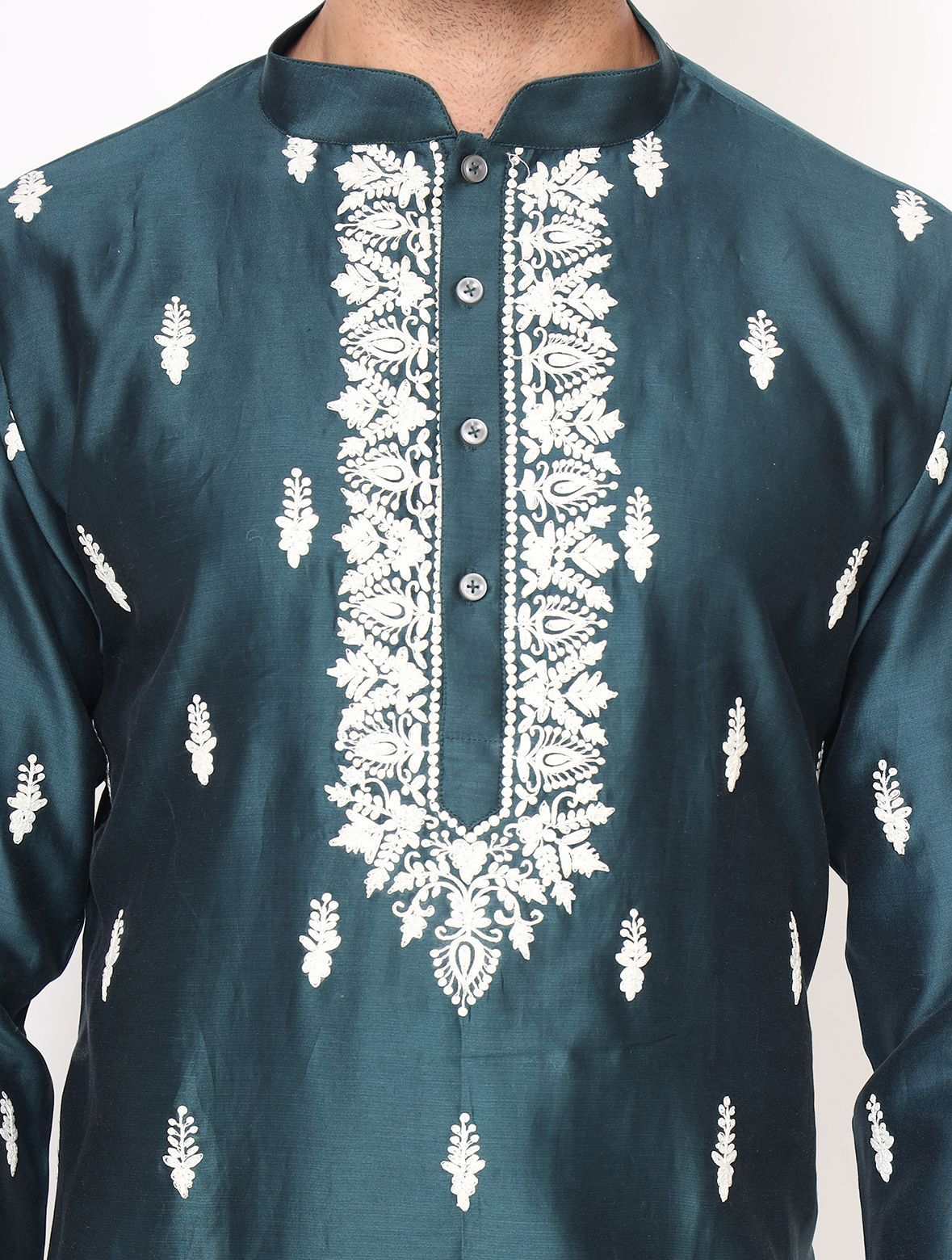 Blue Chanderi Silk Dori Work Kurta And Trouser Set