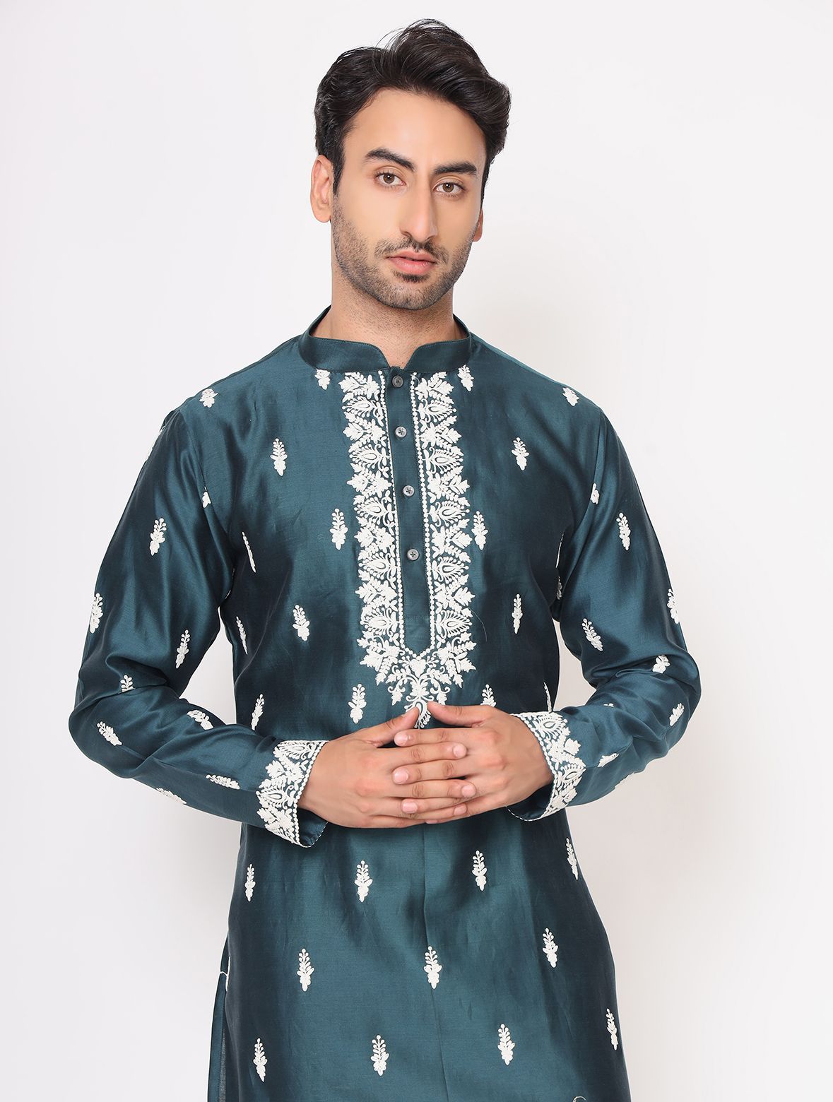 Blue Chanderi Silk Dori Work Kurta And Trouser Set