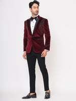 Wine Hand Embroidered Cotton Velvet Tuxedos Suit