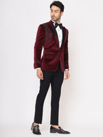 Wine Hand Embroidered Cotton Velvet Tuxedos Suit