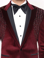 Wine Hand Embroidered Cotton Velvet Tuxedos Suit