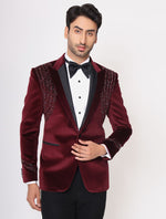 Wine Hand Embroidered Cotton Velvet Tuxedos Suit