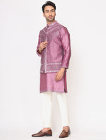 Lilac Chanderi Silk Kurta with Raw Silk Dori Work Jacket Set