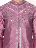 Lilac Chanderi Silk Kurta with Raw Silk Dori Work Jacket Set