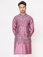 Lilac Chanderi Silk Kurta with Raw Silk Dori Work Jacket Set
