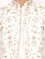 Off White Kurta Drape Style with Raw Silk Floral Jacket Set