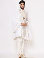 Ivory Pure Raw Silk Embroidered Designer Sherwani Set