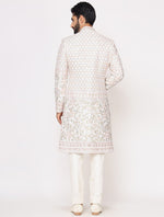 Ivory Pure Raw Silk Embroidered Designer Sherwani Set