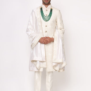 Ivory Pure Silk Dori Work Designer Sherwani Set