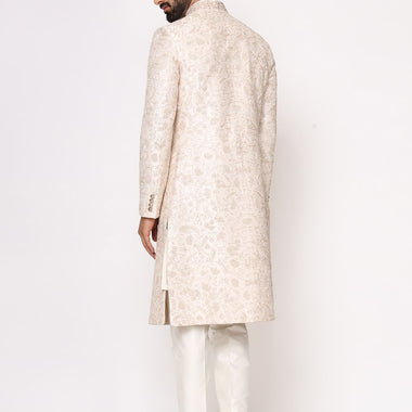 Light Gold Pure Raw Silk Dori Work Designer Sherwani Set