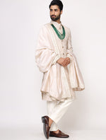 Light Gold Pure Raw Silk Dori Work Designer Sherwani Set