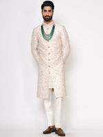 Light Gold Pure Raw Silk Dori Work Designer Sherwani Set