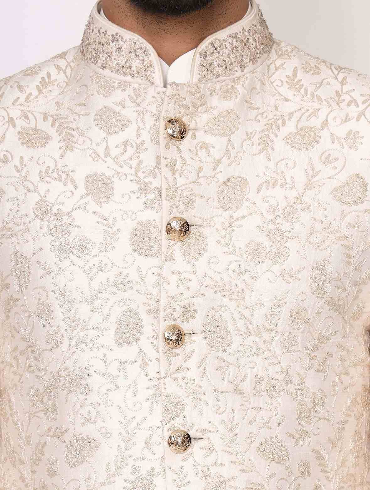 Light Gold Pure Raw Silk Dori Work Designer Sherwani Set