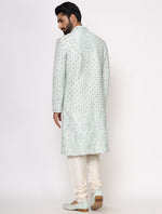 Mint Green Pure Raw Silk Hand Embroidered Designer Sherwani Set