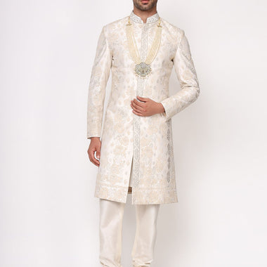 Ivory Pure Raw Silk Resham Work Designer Sherwani Set