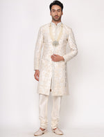 Ivory Pure Raw Silk Resham Work Designer Sherwani Set