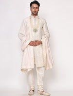 Ivory Pure Raw Silk Resham Work Designer Sherwani Set