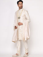 Ivory Pure Raw Silk Resham Work Designer Sherwani Set