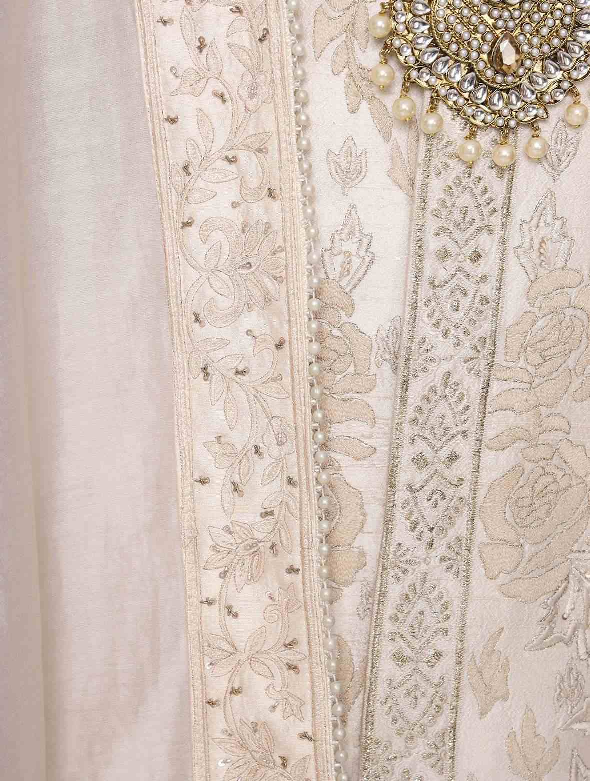 Ivory Pure Raw Silk Resham Work Designer Sherwani Set